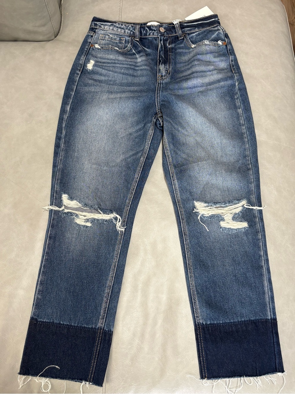 CELLO Distressed High-Rise Straight Cropped Jeans - Blue NWT
